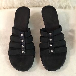 Black Strappy Stretchy Sandals Silver Studs SZ 7.5